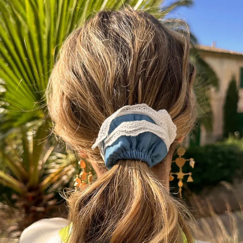 Denim Scrunchie with Frill sold by Never Fully Dressed