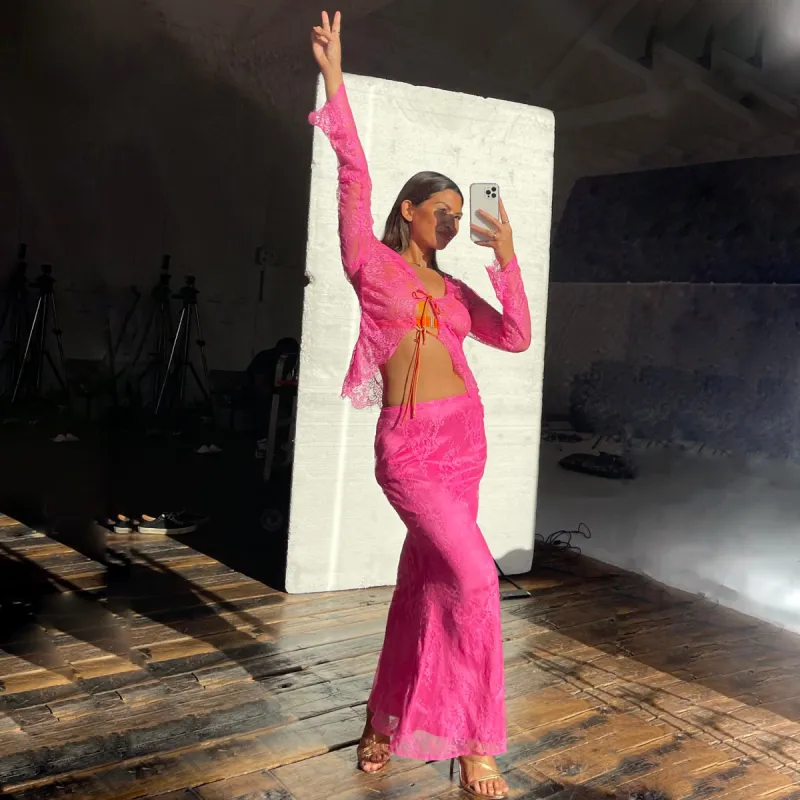 Pink Lace Skirt sold by Never Fully Dressed