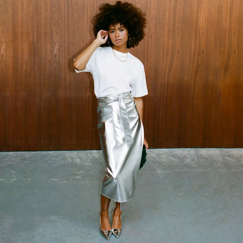 Silver Vegan Leather Jaspre Skirt sold by Never Fully Dressed