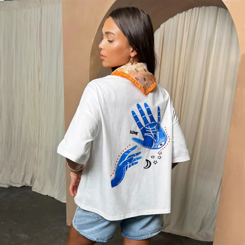 Blue Palm T-shirt sold by Never Fully Dressed