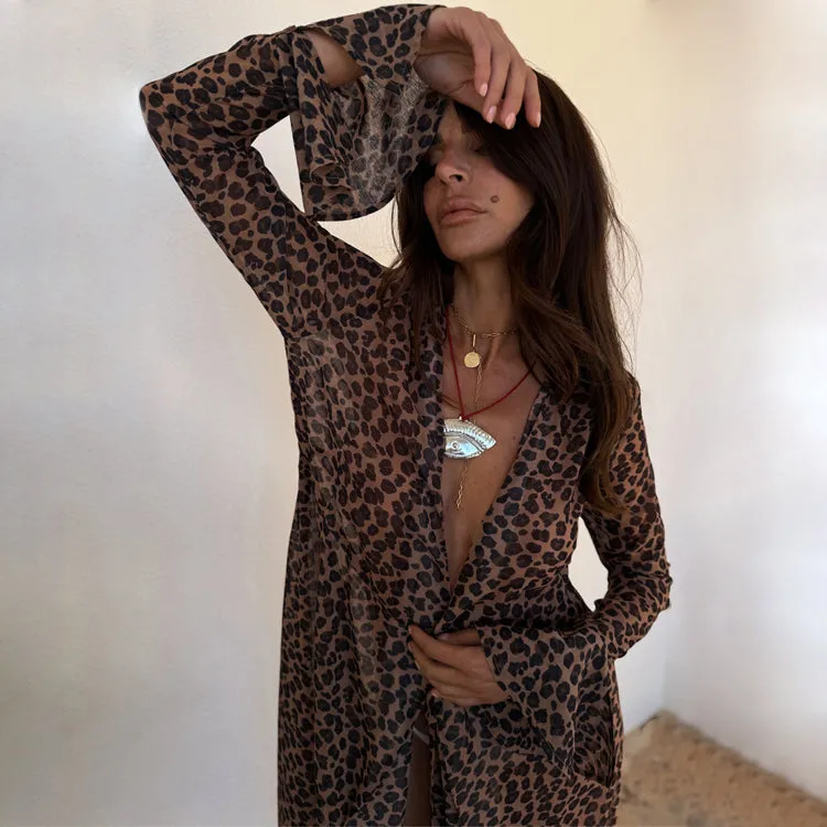 Leopard Lucia Sheer Wrap Dress Petite sold by Never Fully Dressed