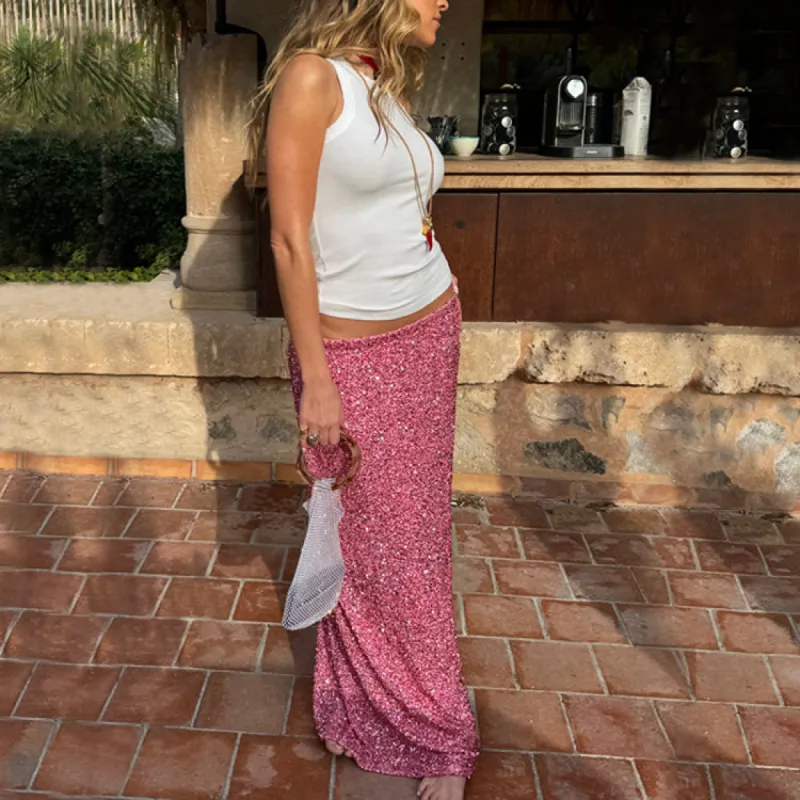 Pink Sequin Dorris Skirt sold by Never Fully Dressed