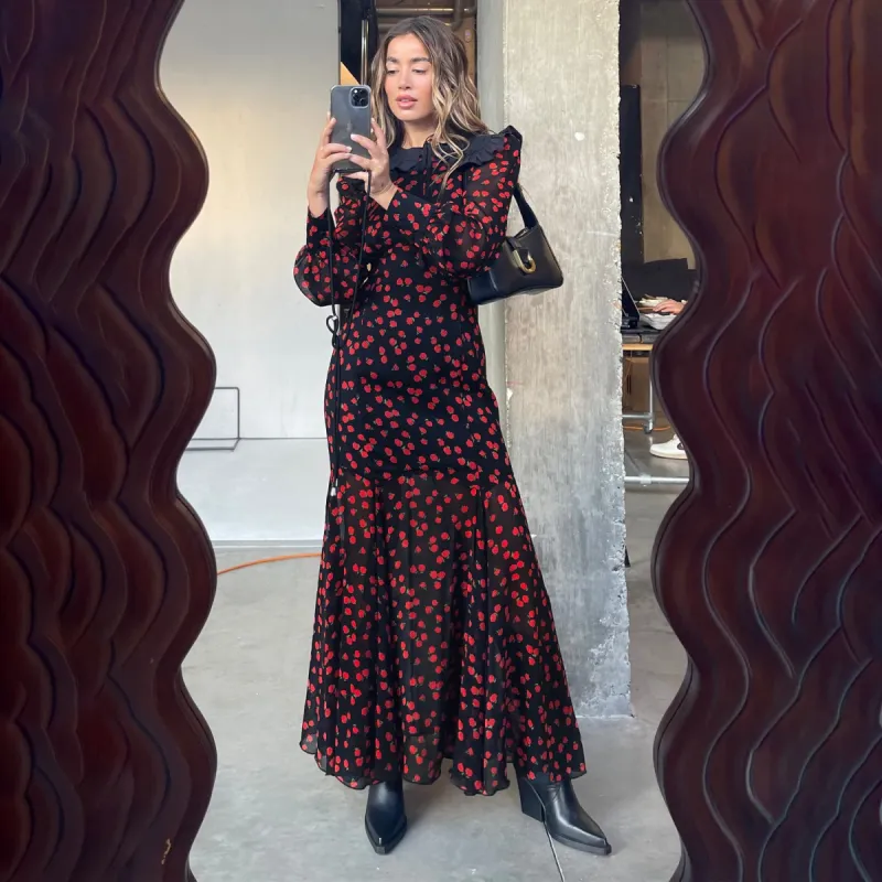 Black Rena Rose Midi Dress sold by Never Fully Dressed