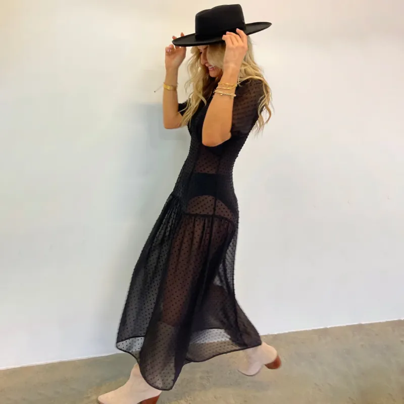 Black Dobby Lucia Midi Dress sold by Never Fully Dressed