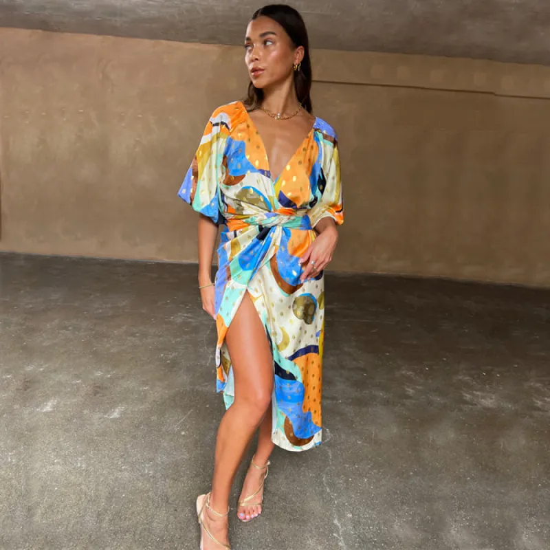 Blue Gigi Sadie Wrap Dress sold by Never Fully Dressed