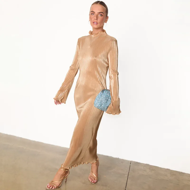 Gold Plisse Sophia Dress sold by Never Fully Dressed