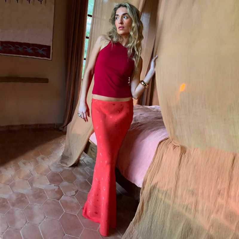 Red Swallow Romance Maxi Dorris Skirt sold by Never Fully Dressed