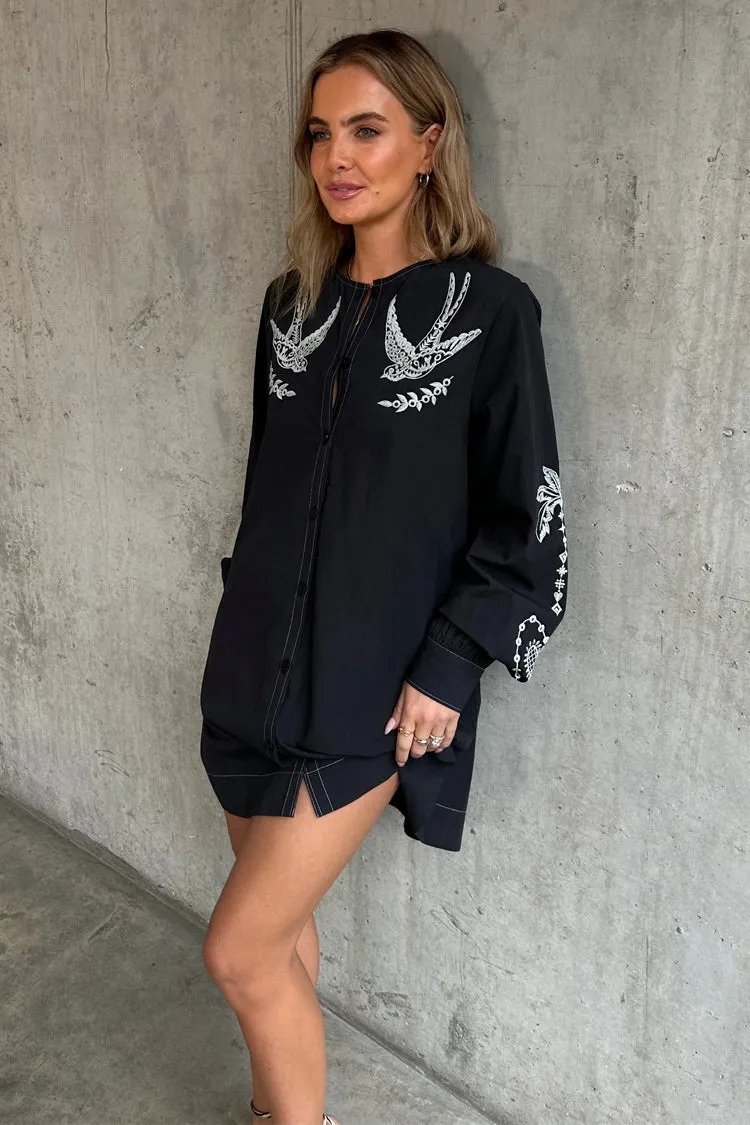 Black Embroidered Swallow Romance Mini Dress sold by Never Fully Dressed product image thumbnail 2