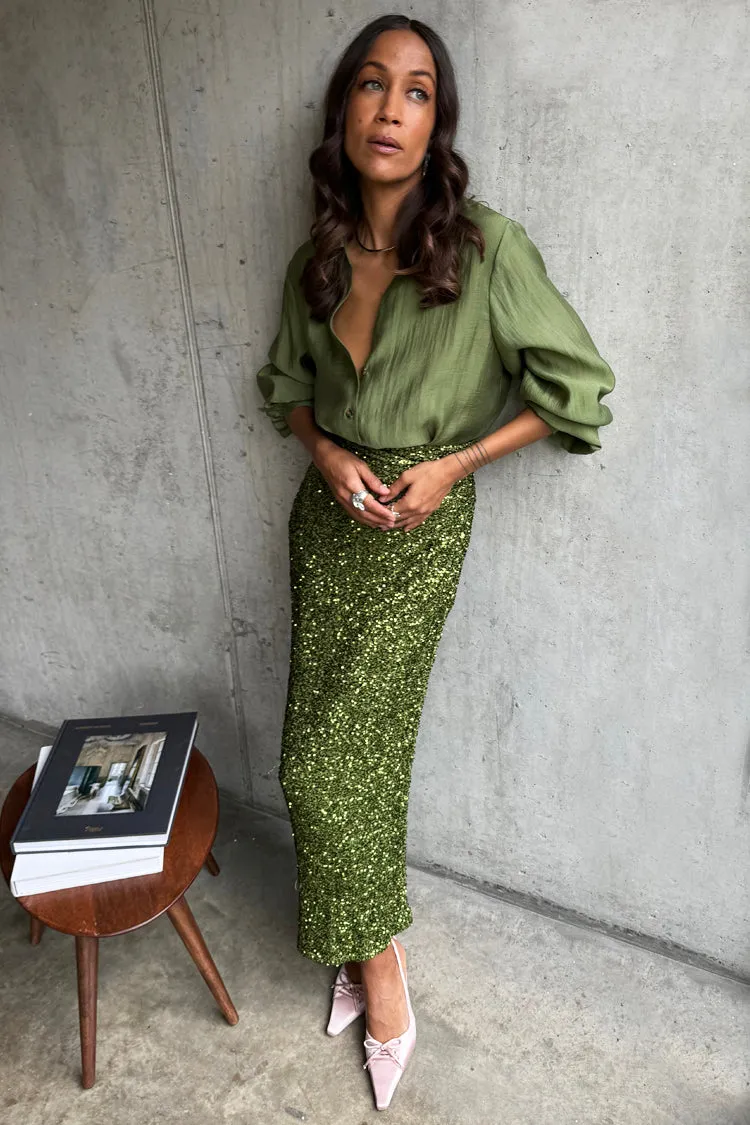 Olive Sequin Jaspre Skirt sold by Never Fully Dressed product image thumbnail 4