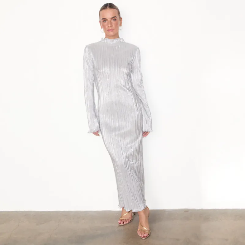 Silver Plisse Sophia Dress sold by Never Fully Dressed