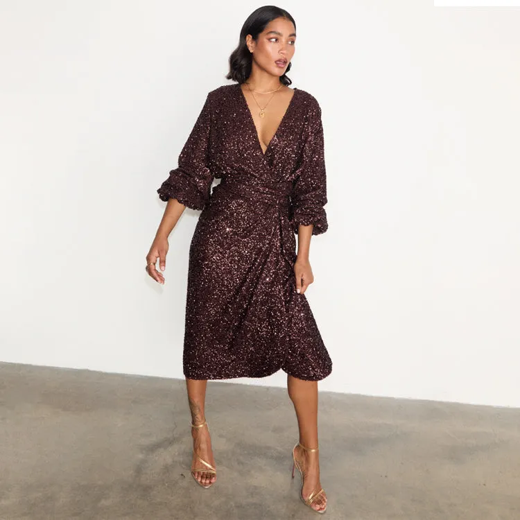 Chocolate Sequin Vienna Dress Petite sold by Never Fully Dressed
