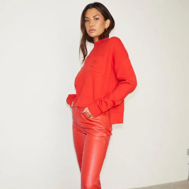 Red Copenhagen Knit Jumper with NFD Logo Embroidery made by Never Fully Dressed