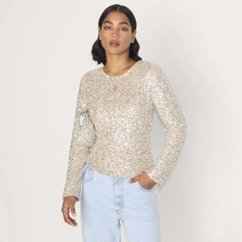 Silver Sequin Tia Top sold by Never Fully Dressed