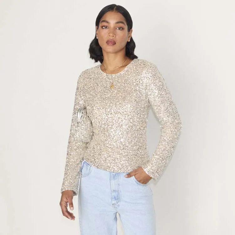 Silver Sequin Tia Top sold by Never Fully Dressed