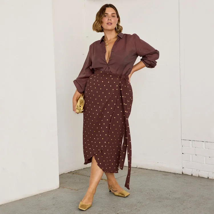 Chocolate Plisse Jaspre Skirt sold by Never Fully Dressed