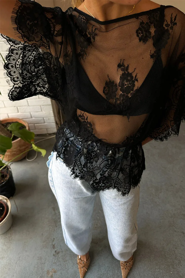 Black Lace Tilly Top sold by Never Fully Dressed product image thumbnail 3
