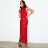 Red Sequin Dorris Skirt sold by Never Fully Dressed