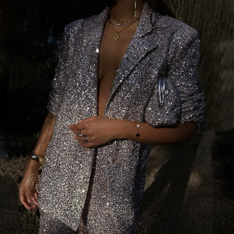 Gunmetal Sequin 54 Blazer sold by Never Fully Dressed