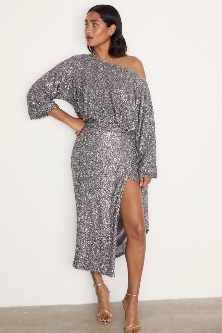 Gunmetal Sequin Jaspre Midi Skirt sold by Never Fully Dressed product image thumbnail 4