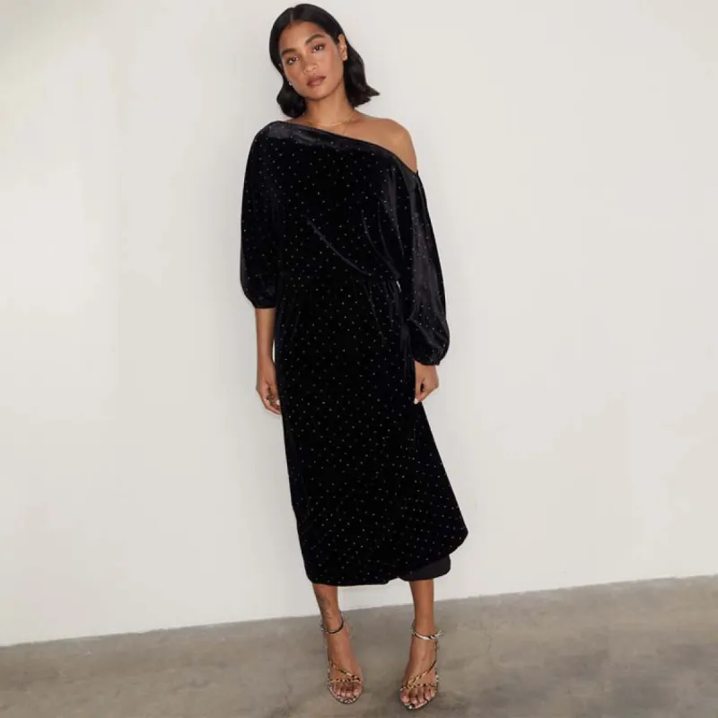 Black Long Sleeved Velvet Tilly Dress Petite sold by Never Fully Dressed