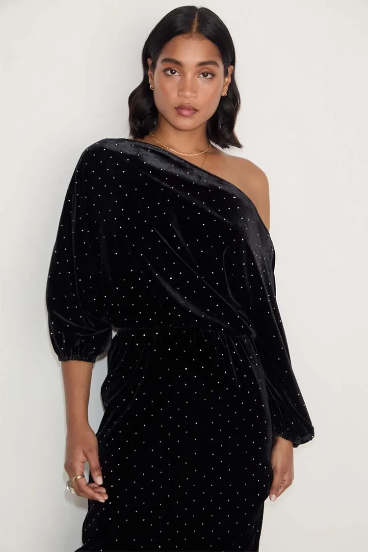 Black Long Sleeved Velvet Tilly Dress sold by Never Fully Dressed product image thumbnail 4