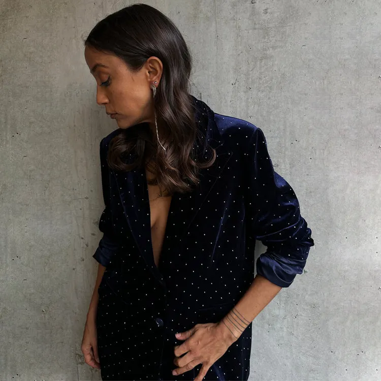 Navy Velvet Blazer sold by Never Fully Dressed