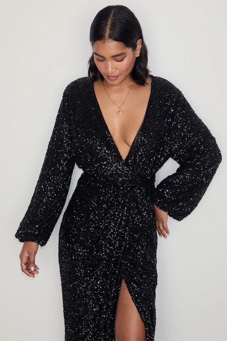 Black Sequin Kira Wrap Dress Petite sold by Never Fully Dressed product image thumbnail 3