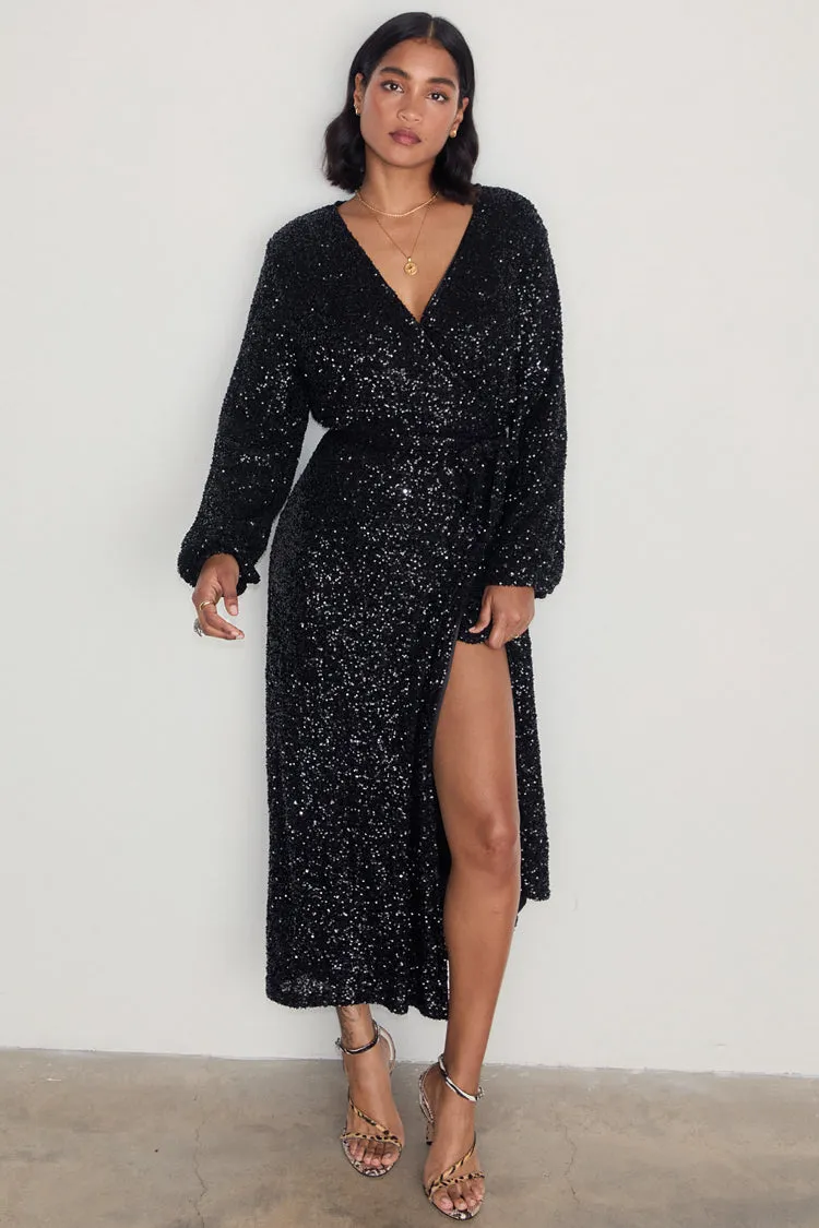 Black Sequin Kira Wrap Dress Petite sold by Never Fully Dressed product image thumbnail 2