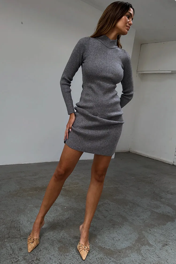Gunmetal Rib Knit Mini Suki Dress sold by Never Fully Dressed product image thumbnail 3
