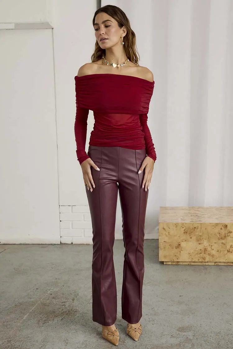 Bordeaux Vegan Leather Trouser sold by Never Fully Dressed product image thumbnail 2