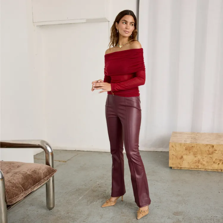Bordeaux Vegan Leather Trouser sold by Never Fully Dressed
