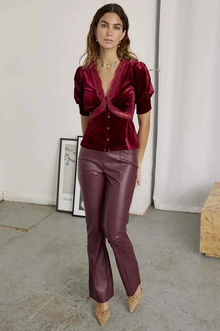 Bordeaux Vegan Leather Trouser sold by Never Fully Dressed product image thumbnail 4