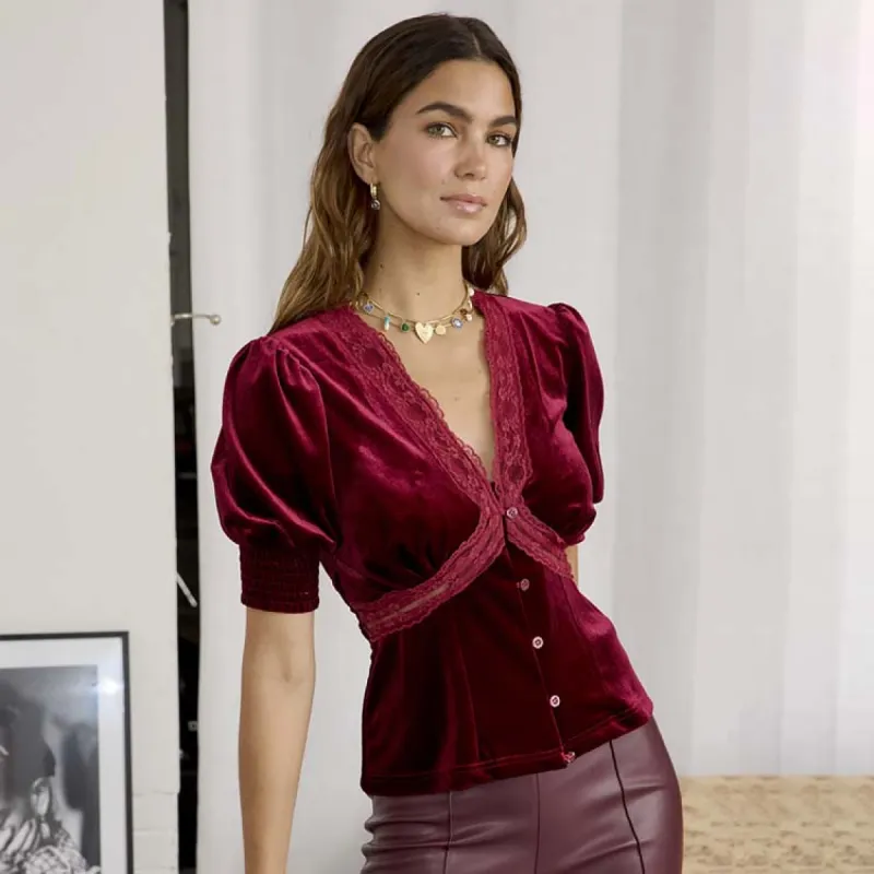 Burgundy Velvet Lindos Top sold by Never Fully Dressed