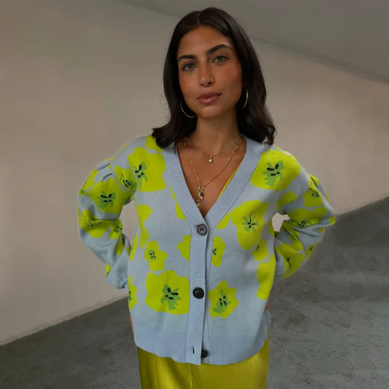 Blue Floral Hannah Cardigan sold by Never Fully Dressed