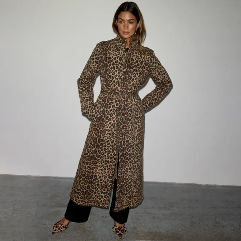 Lucia Leopard Denim 55 Coat sold by Never Fully Dressed