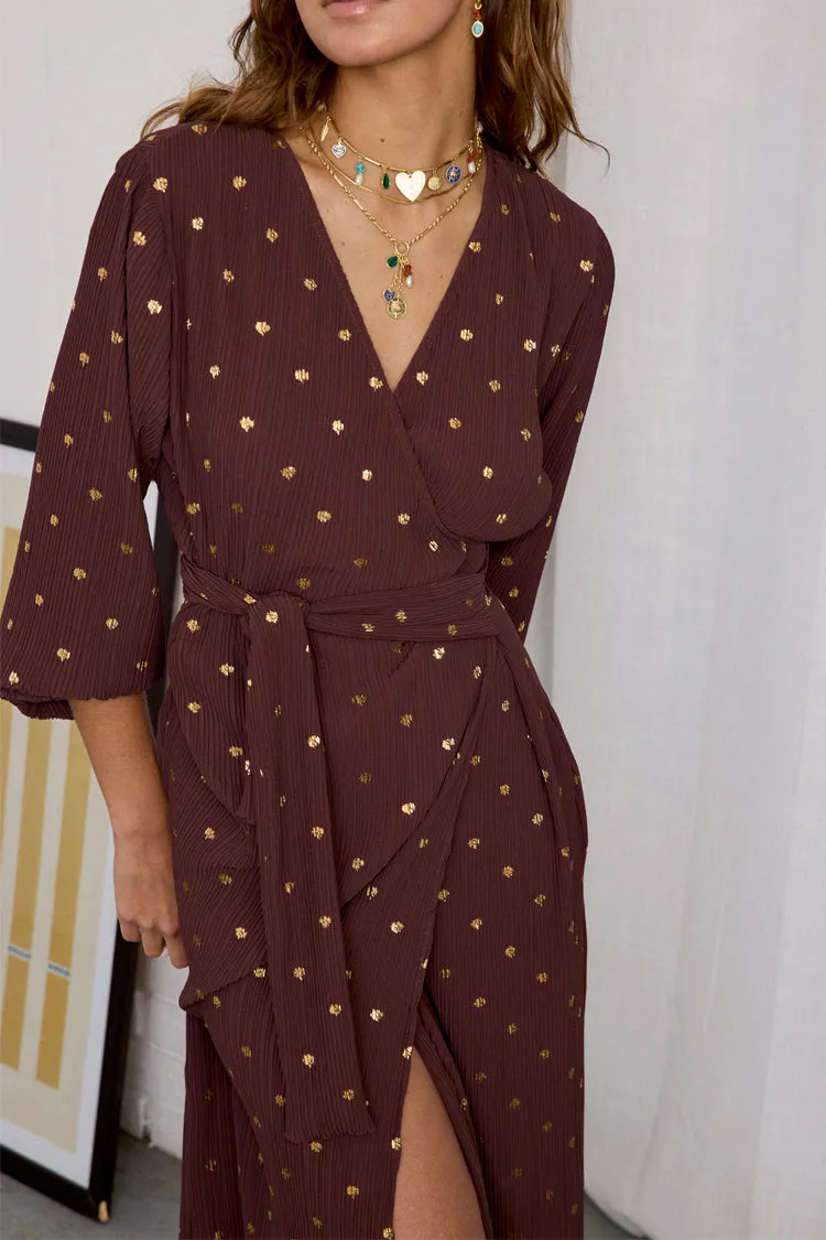Chocolate Plisse Wrap Dress sold by Never Fully Dressed product image thumbnail 4