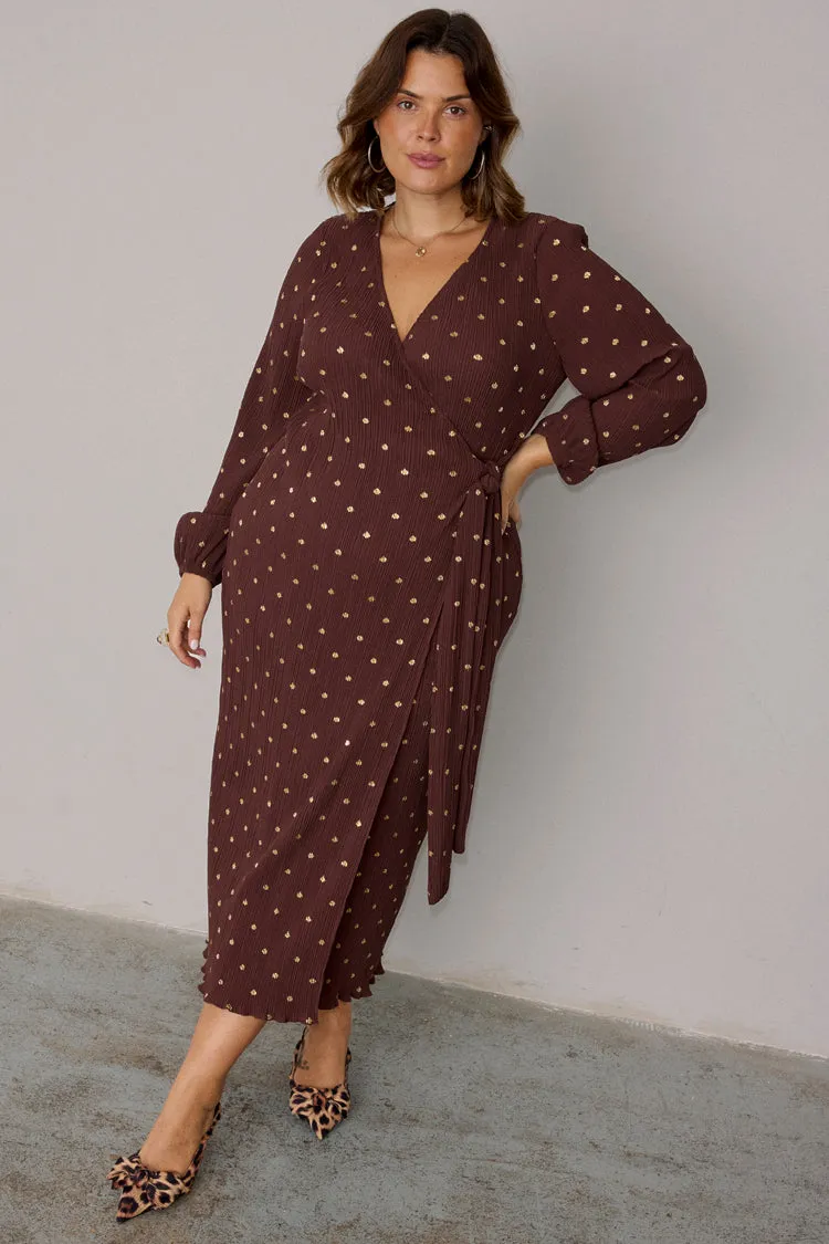 Chocolate Plisse Wrap Dress sold by Never Fully Dressed product image thumbnail 3