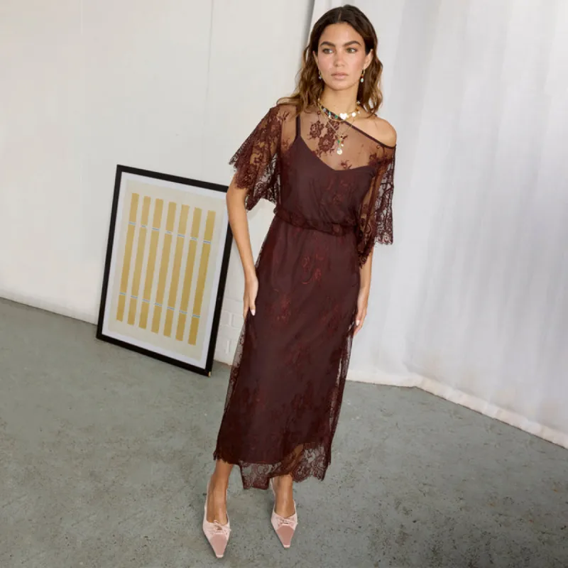 Chocolate Lace Tilly Dress sold by Never Fully Dressed