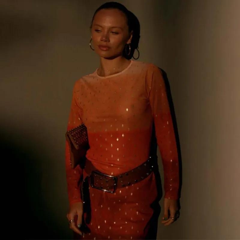 Orange Sunset Mesh Dress Petite sold by Never Fully Dressed