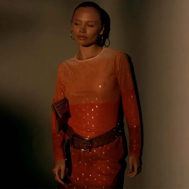 Orange Sunset Mesh Dress Petite sold by Never Fully Dressed