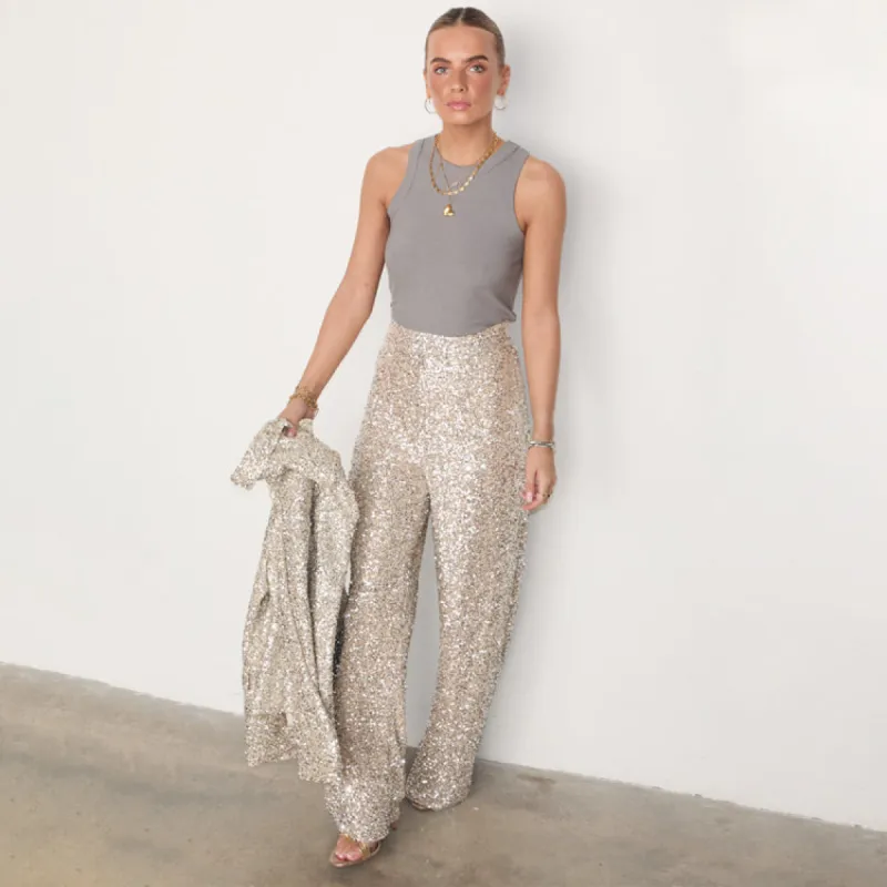 Silver Sequin Freddie Trousers sold by Never Fully Dressed