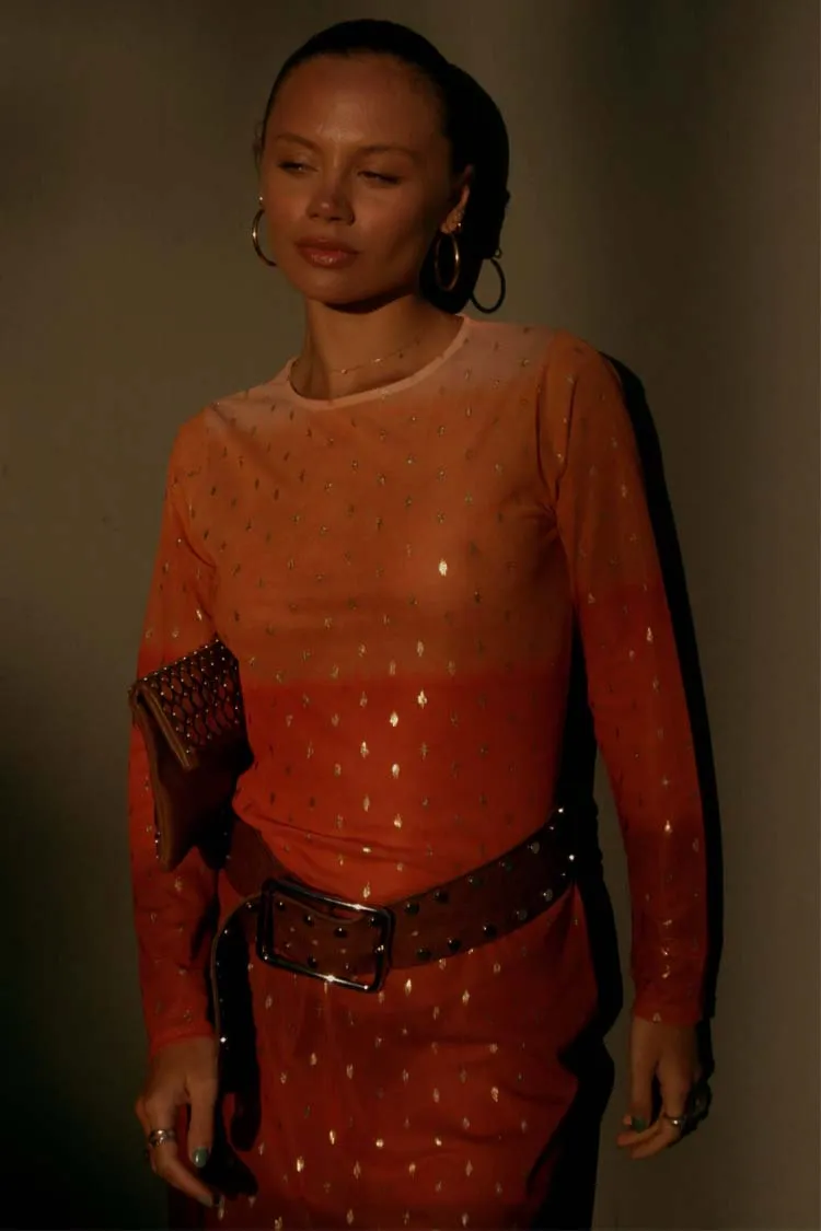 Orange Sunset Mesh Dress sold by Never Fully Dressed product image thumbnail 3