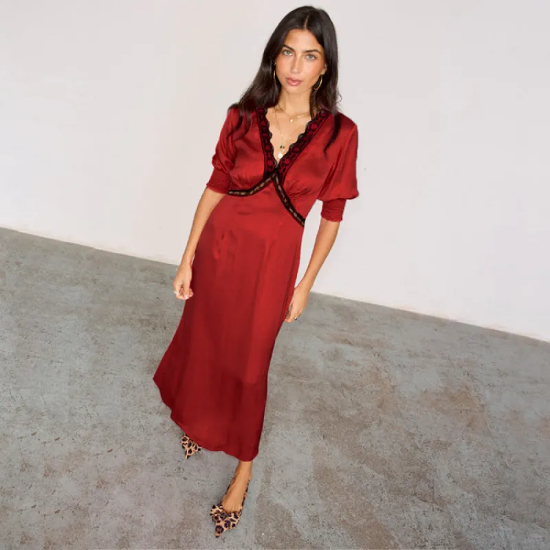 Deep Red Lace May Dress sold by Never Fully Dressed