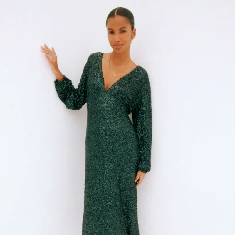 Emerald Sequin Emma Dress sold by Never Fully Dressed
