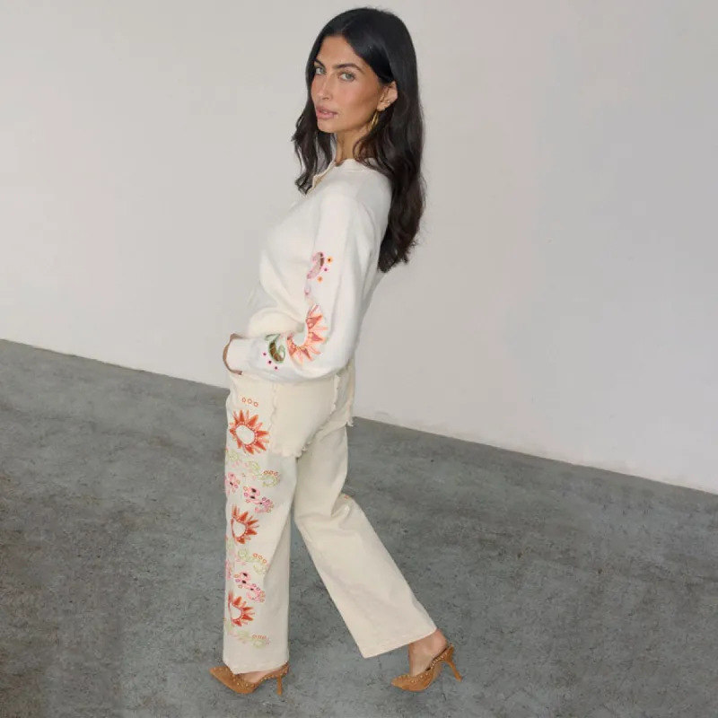 Ecru Enchanted Cut Work Scallop Jeans made by Never Fully Dressed