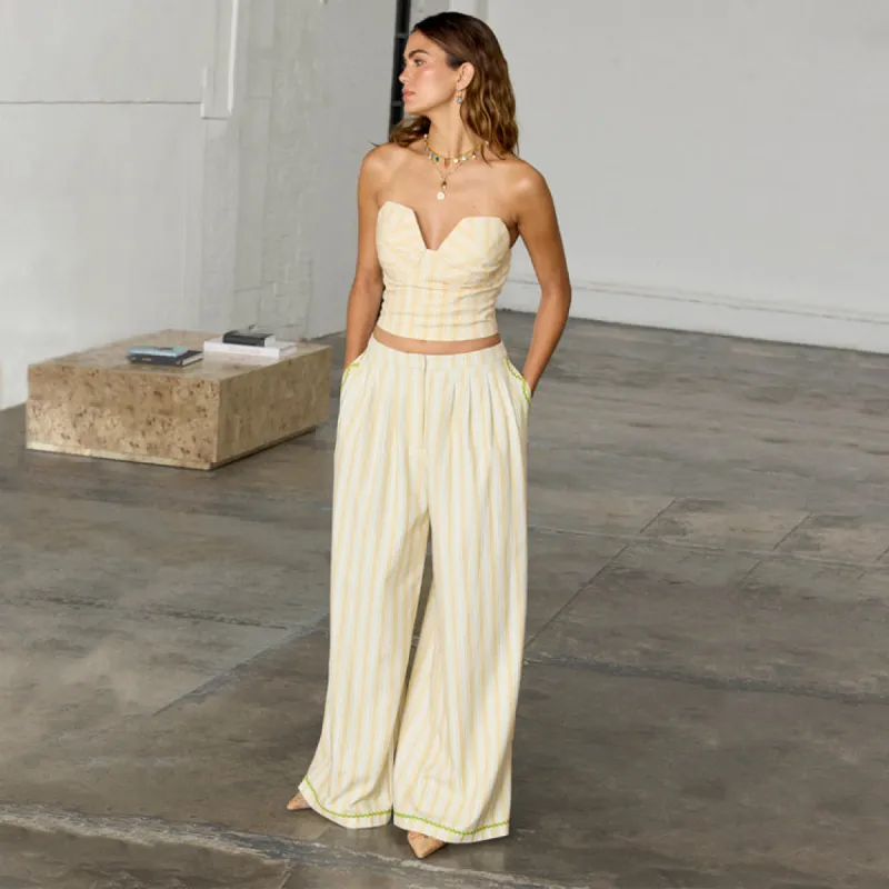 Butter Yellow Stripe Suki Trousers sold by Never Fully Dressed