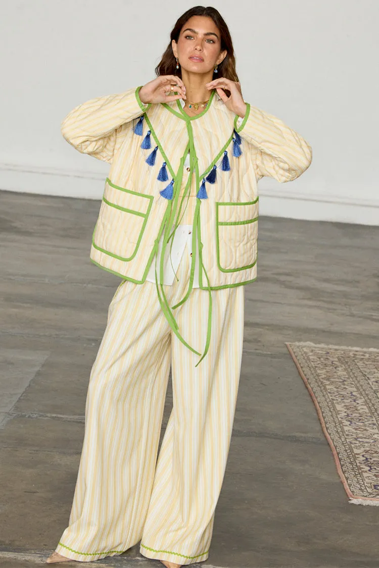 Butter Yellow Stripe Quilted Jacket sold by Never Fully Dressed product image thumbnail 2