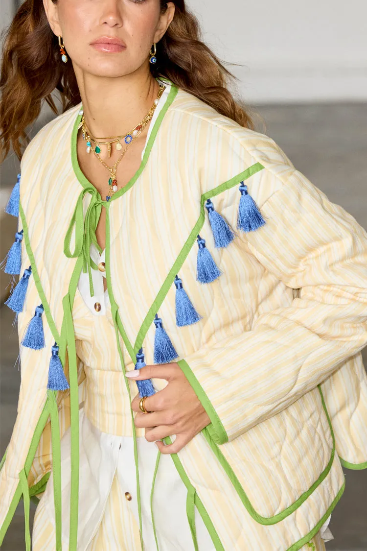 Butter Yellow Stripe Quilted Jacket sold by Never Fully Dressed product image thumbnail 3