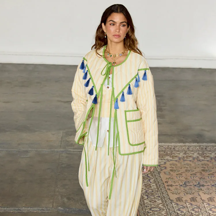 Butter Yellow Stripe Quilted Jacket sold by Never Fully Dressed