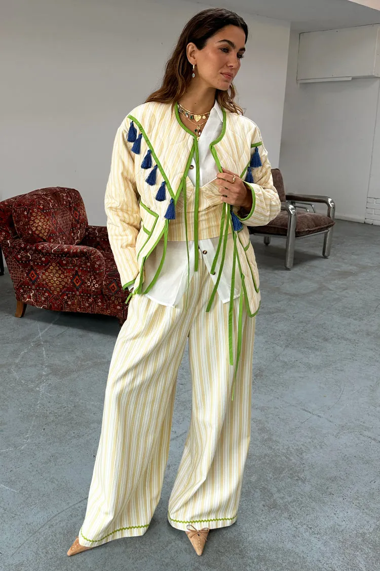 Butter Yellow Stripe Quilted Jacket sold by Never Fully Dressed product image thumbnail 5